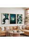 Wooden Framed Green Plant Triple Wooden Painting Set - 5