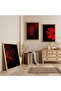 Red Flowers with Wooden Frame Triple Wooden Painting Set