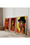 Modern Female Portraits with Wooden Frames Triple Wooden Painting Set - 2