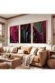 Wooden Framed Red Plants Triple Wooden Painting Set - 4