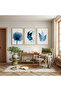 Triple Wooden Painting Set with Wooden Frame Featuring Butterfly and Blue Leaf Motifs - 3