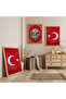 Wooden Framed Red Background White Patterned Ottoman Tughra Triple Wooden Painting Set