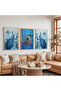 Blue Peacock Triple Wooden Painting Set with Wooden Frame - 5