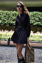 Pleated Belted Mini Shirt Dress Brown