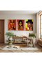 Modern Female Portraits with Wooden Frames Triple Wooden Painting Set - 3