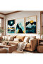 Abstract Mountain Landscape with Wooden Frame Triple Wooden Painting Set - 4