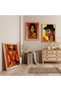 Modern Female Portraits with Wooden Frames Triple Wooden Painting Set