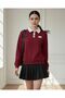 Burgundy Polo Neck Buttoned Waffle Fabric Long Sleeve T-Shirt - 4