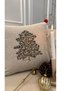 Lux Beige Throw Pillow Cover with Pine Embroidery and Pom-Poms - 3