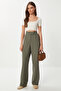 Velcro Polyviscon Palazzo Trousers Lgp0022 Khaki