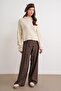 6883 Women's Ruffle Detail Crop Knit Sweater Beige - 2