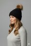 Women's Fur Pompom Wool Black Color Beret - 4