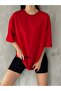 Unisex Red Oversize Kalıp Tok Fabric Basic T-Shirt - 2