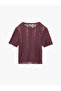 Semi-Transparent Short-Sleeved Crew Neck Lace T-Shirt - 3