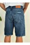 Blue Washed Laser Ripped Detailed Fit Lycra-Free Jean Denim Shorts - 4