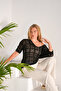 Knitwear Blouse Summer Pullover Lace Openwork Ethnic Pattern Bat Sleeve Boat Neck Pareo Women's Blouse - 2