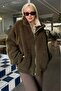 Khaki Pocketed Women's Plush Coat Mg2530 - 6