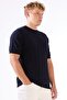 Navy Blue Striped Pattern Short Sleeve Slim Fit Men's Knitwear - 4