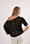 Knitwear Blouse Summer Pullover Lace Openwork Ethnic Pattern Bat Sleeve Boat Neck Pareo Women's Blouse - 5