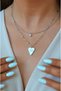 Two Row Steel Necklace with Double Solitaire and Heart Detail Silver Color - 3
