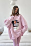 Women's Oversize Sweat Dress Pink – 3 Thread Raised, Crew Neck, Pantone – Princess Printed - 4