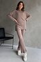 Mink Cotton Ribbed Women's Blouse Pants Two-Piece Set - 2