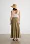 Khaki Tassel Detailed Cotton Linen Skirt - 6