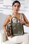 Women's Green Colored Modern Designed Shoulder and Hand Bag with Leather-Look Scarf Detail