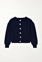Navy Blue Knitwear Cardigan with Heart Button Detail - 3