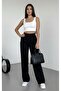 Women's Modern Cut Wide Leg Black High Waist Trousers - 2