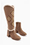 Hilka Mink Suede Detachable Conch Women's Boots with Ethnic Pattern, Women's Bootie-Women's Boots - 4