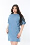 Women Plus Size Blue Back Hidden Zipper Short Sleeve Slim Denim Dress 65N38884 - 7