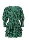 Ribera Women's Green Zebra Pattern Frilly Layered Padded Dress - 2