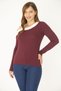 Women's Large Size Claret Red Eyelet and Piping Detailed Blouse 65N36965 - 3