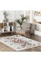 Ecru Modern Ethnic Patterned Chenille Carpet Rug Runner Gray Burgundy Yellow Color Non-Slip Washable - 6