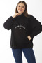 Women's Large Size Black Sweatshirt with Ribbon Inside, Zipper and Embroidery Detail on the Front Patch 65N37017 - 3