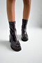 Brown Patent Leather Thick Heeled Women's Boots P8023 - 4
