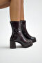 Brown Patent Leather Thick Heeled Women's Boots P8023 - 2