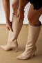 Mbhrnd1717-N Women's Thin 9 cm Heeled Pointed Toe Nude Long Boots - 3