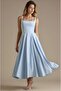 Women's Atlas Fabric Flared Cut Thick Strapped Long Wedding Engagement Promise Event Dress