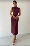 Women's Turtleneck Pleated Shoulder Midi Length Slit Evening Dress - 4