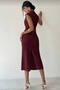 Women's Turtleneck Pleated Shoulder Midi Length Slit Evening Dress - 6