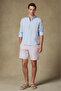 Sky Oxford Stretch Cotton Blended Comfort Fit Burgundy Men's Striped Shorts - 5