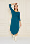 Women's Knitted Lycra Viscose Petrol Long Sleeve Slit Midi Dress - 7