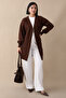 Plush Ribbed Bitter Brown Knitwear Cardigan - 2