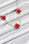 316L Steel Chain Silver Red Color Clover Women's Necklace -