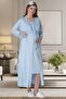 Blue Long Dressing Gown Nightgown Pajamas Maternity Set - 3