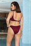 Women's Burgundy V-Neck White Striped Fixed Straps Lined High Waist Triangle Bikini Set Hzl24S-Ar1655 - 2