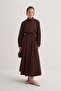 Women's Poplin Pleated Shirt Dress Brown