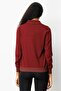 Women's Polo Neck Glitter Striped Wool Blouse Burgundy - 3